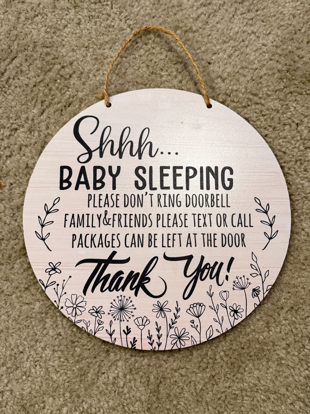 Baby Sleeping Round Wooden Door Sign - floral